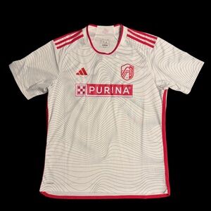Adidas St. Louis City SC Confluence White and Red Striped Soccer Jersey